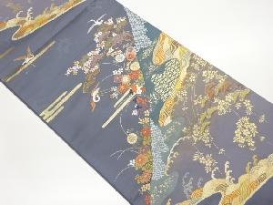 松に花々・鶴模様織出し袋帯